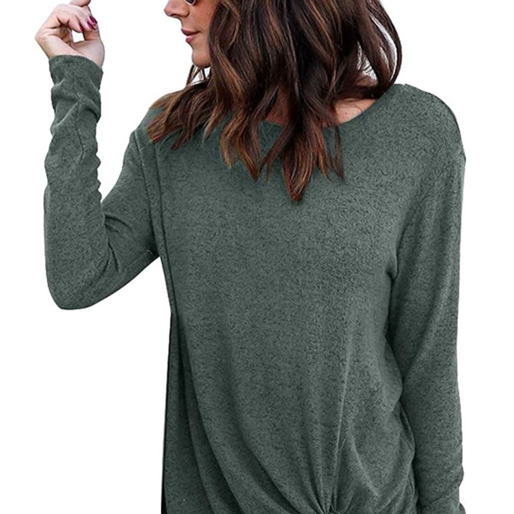 Comfy Casual Long Sleeve Side Twist Knotted Top - Picture 2 of 4